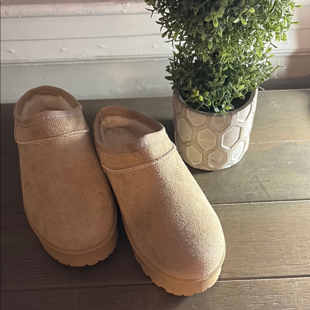 Tan Suede Slip-On Clogs